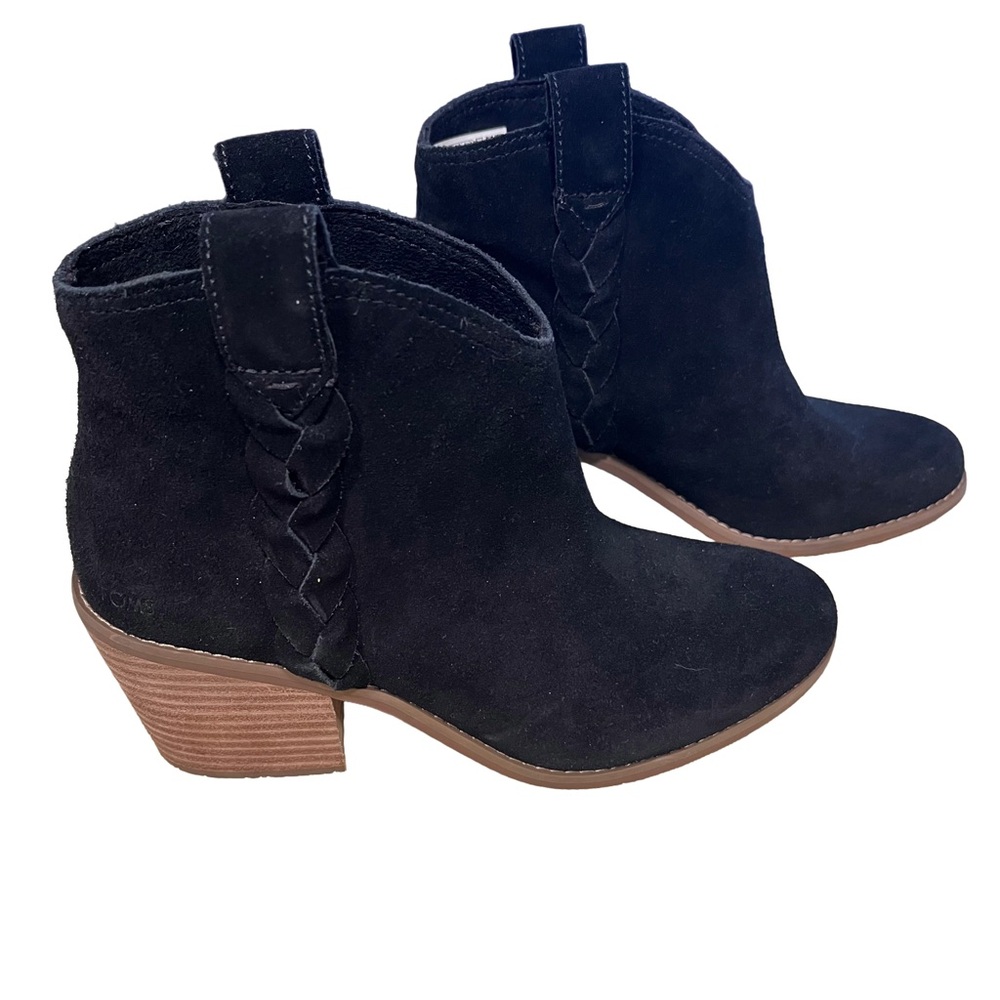 NEW TOMS Womens Size 8 Constance Braided Black Suede Western Ankle Boot Pull On